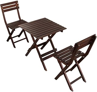 N/Z Living Equipment Tavolo e Sedia da Balcone in Legno massello Vivace Set di 3 tavolini da caffè Pieghevoli rustici con 2 sedie Scrivania Portatile per taverna nel Cortile Esterno