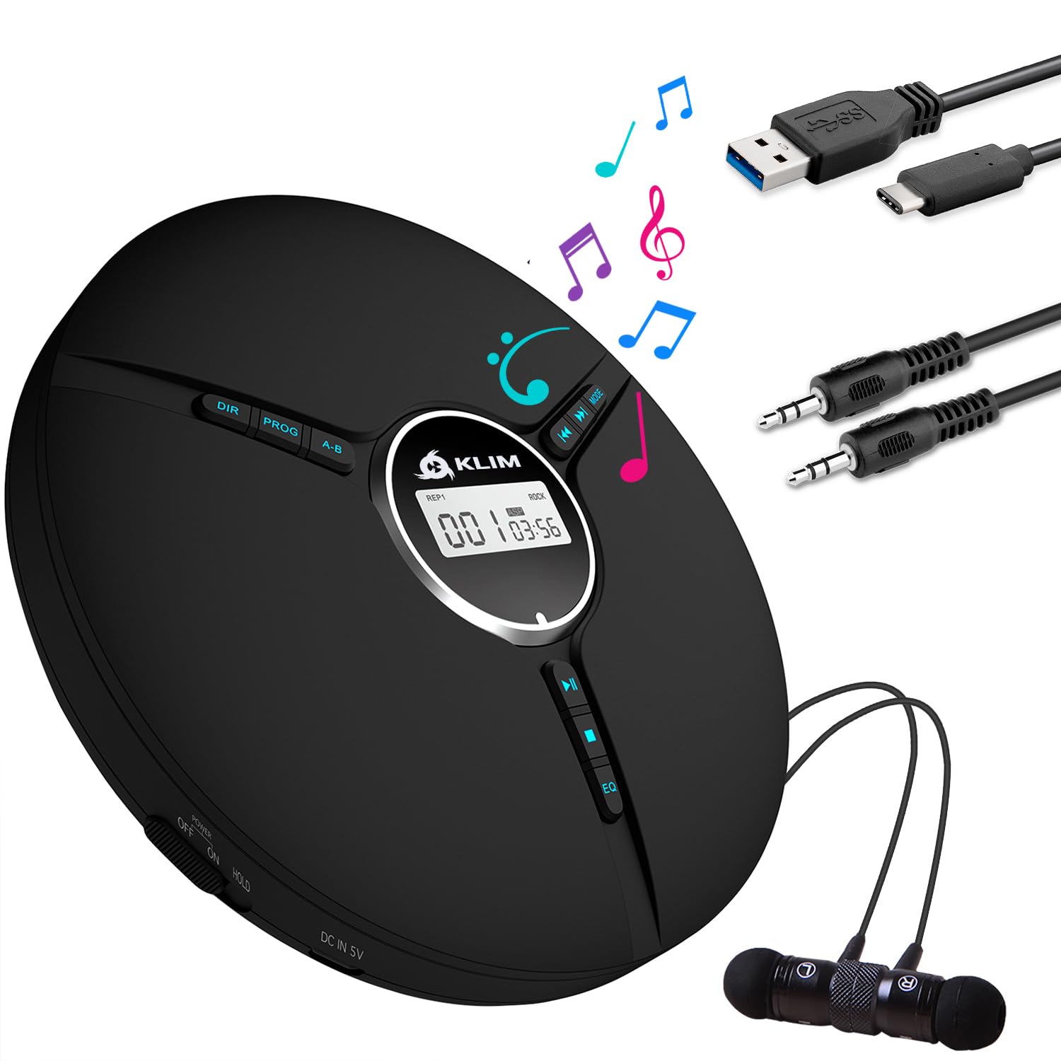 KLIM Discman Portable CD Player with a Built-in Battery - New 2023 - Ideal Car CD Player with Earphones - Compatible CD-R CD-RW MP3 Compact Mini CD Players Personal CD Walkman - Black-image-9