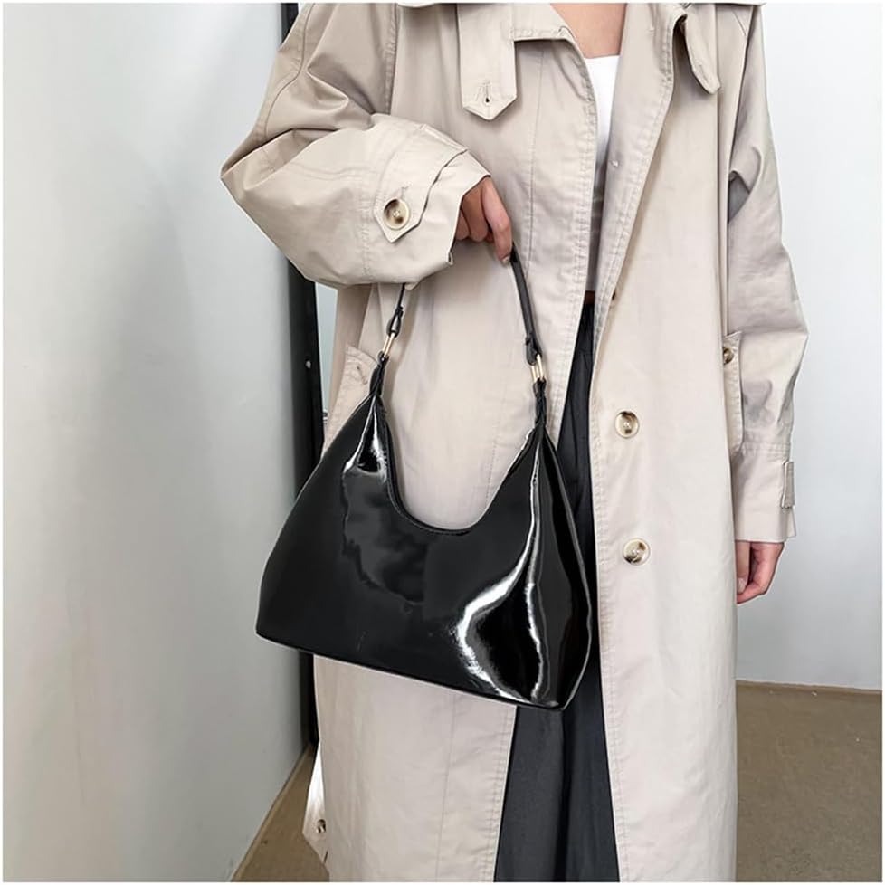 Patent Leather Hobo Bag Crescent Shoulder Bag Small Going Out Tote Bag Satchel Purse - Image 7