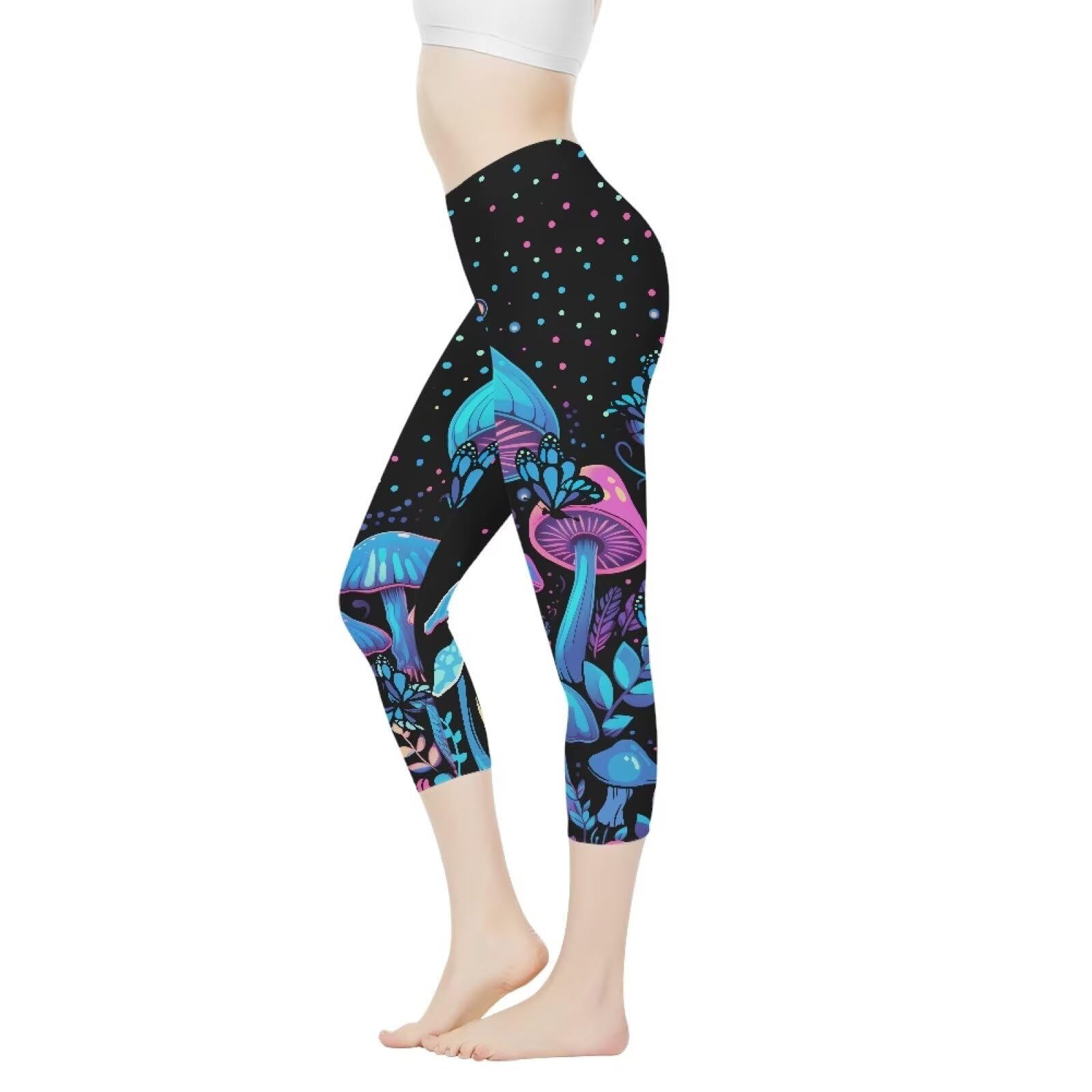Binienty Women's Butterfly Leggings for Workout Running Dancing,Mushroom Yoga Pants High Waisted Fitness Leggings,Stretch & Comfortable