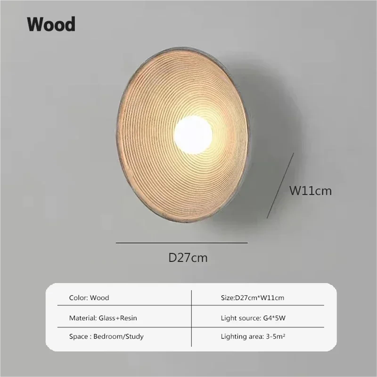 Lampade da Parete nordiche a LED Illuminazione Rotonda in Resina for Soggiorno Sala da Pranzo Camera da Letto Studio Corridoio Apparecchi for Ambienti Interni da Parete(Wood,Cool white-01)