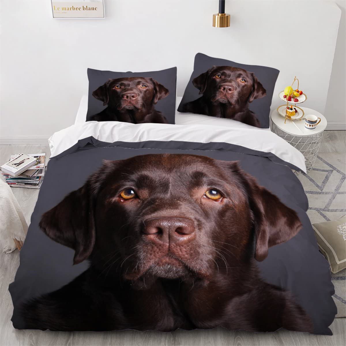 Double Duvet Cover Set Brown Labrador Dog 3d Printed Bedding Quilt Cover Set 3 Pieces Soft Microfiber Comforter Cover with Zipper Closure and 2 Pillowcases For kids and Teens -200x200cm