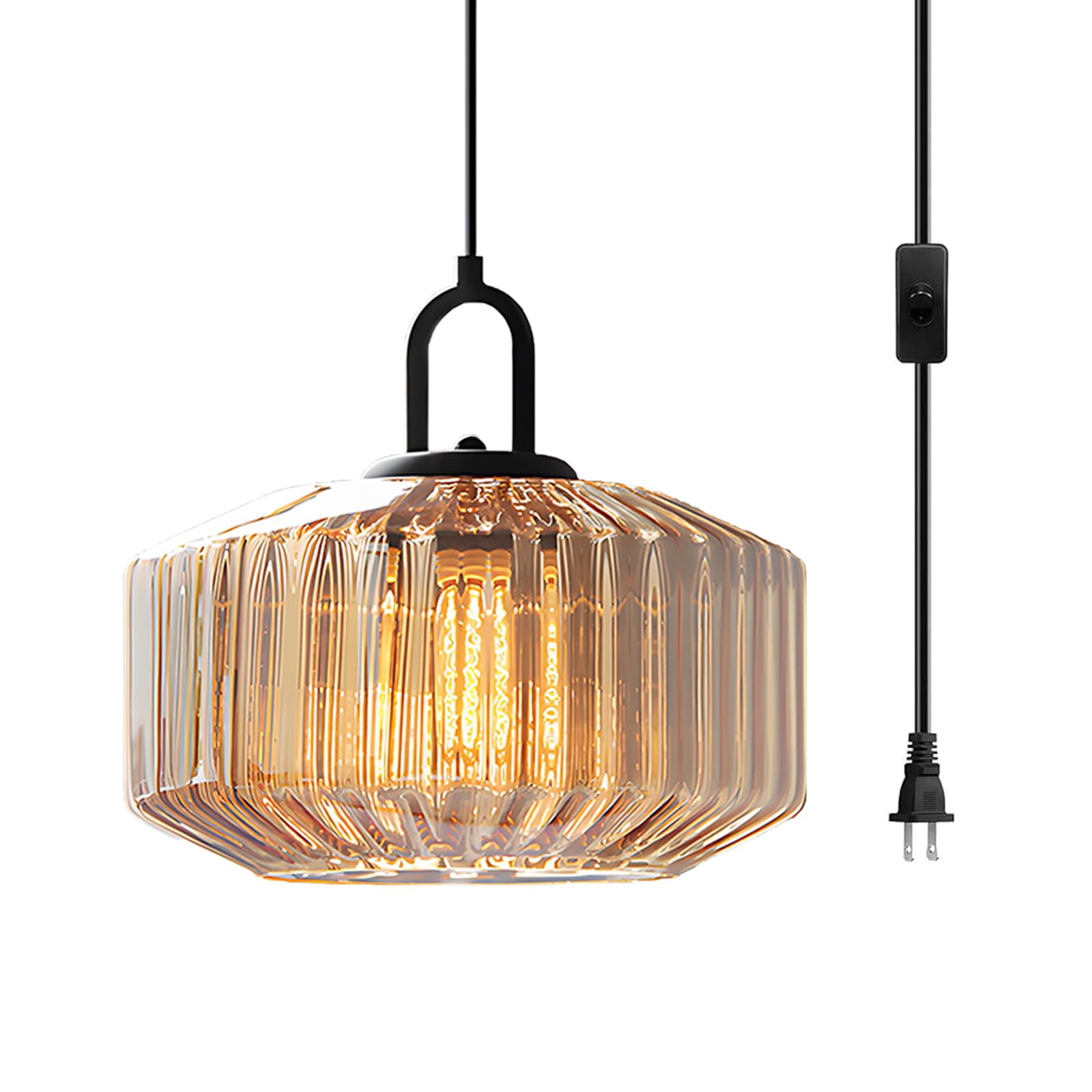 Photo 1 of XIRYTU-H Vintage Plug-in Pendant Light with Amber Glass Shade