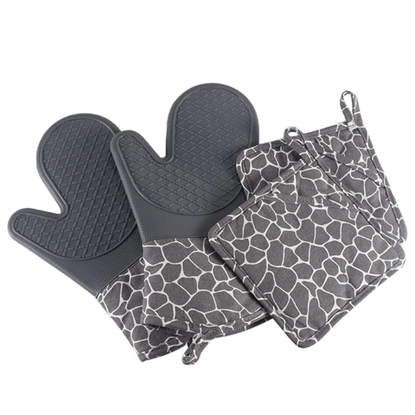 Professionelle Silikon-Ofenhandschuhe, leicht zu reinigen, hitzebeständige Handschuhe, Grillhandschuh, universelle Backhandschuhe for Küchenaufgaben(Gray)