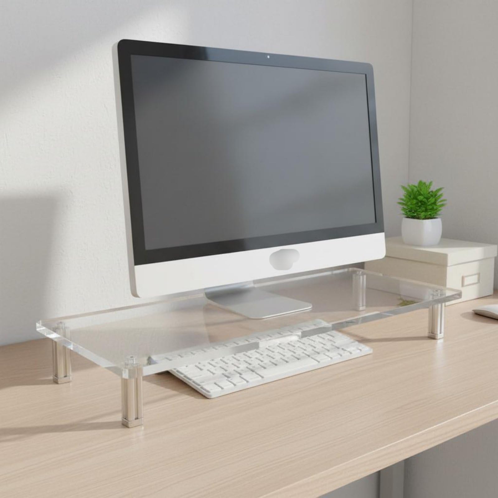 Supporto Acrilico Rialzo Schermo Computer Base Supporto Scrivania Piattaforma Elevatrice Solleva lo Schermo per Postura Corretta E Spazio Sotto per , 60 X 20 Cm