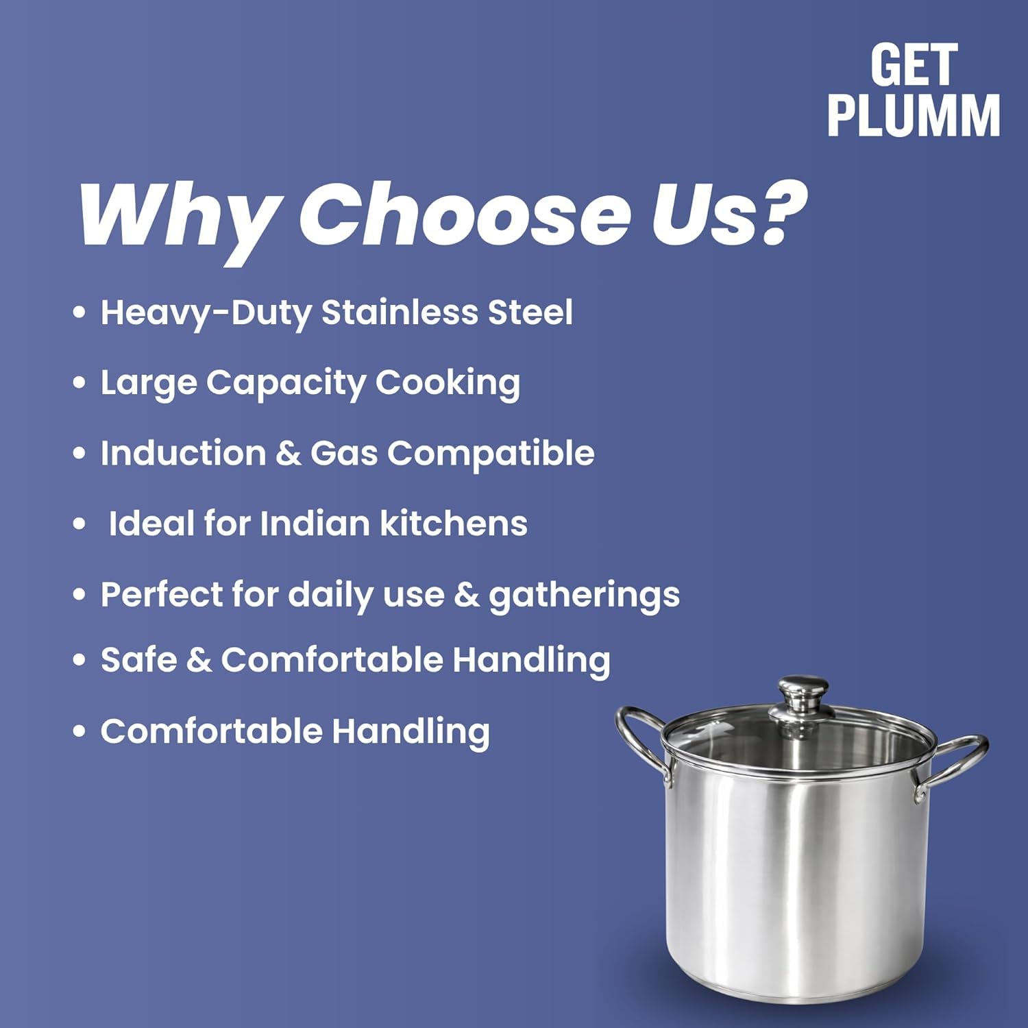 PLUMM Stainless Steel Stock Pot - 7.6L, Induction Bottom -8