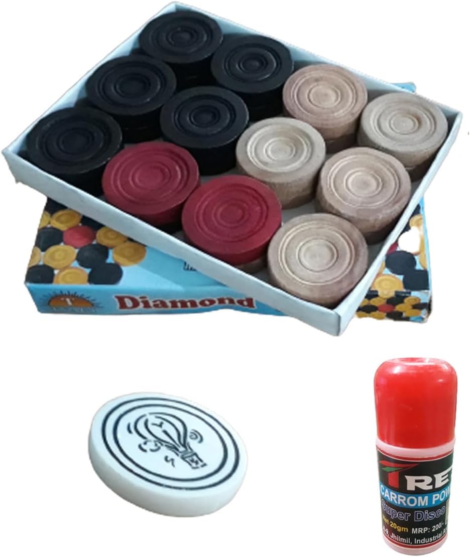 Trex Carrom Board 8Mm Wooden Coins with Striker (Pack of 24 Coins)