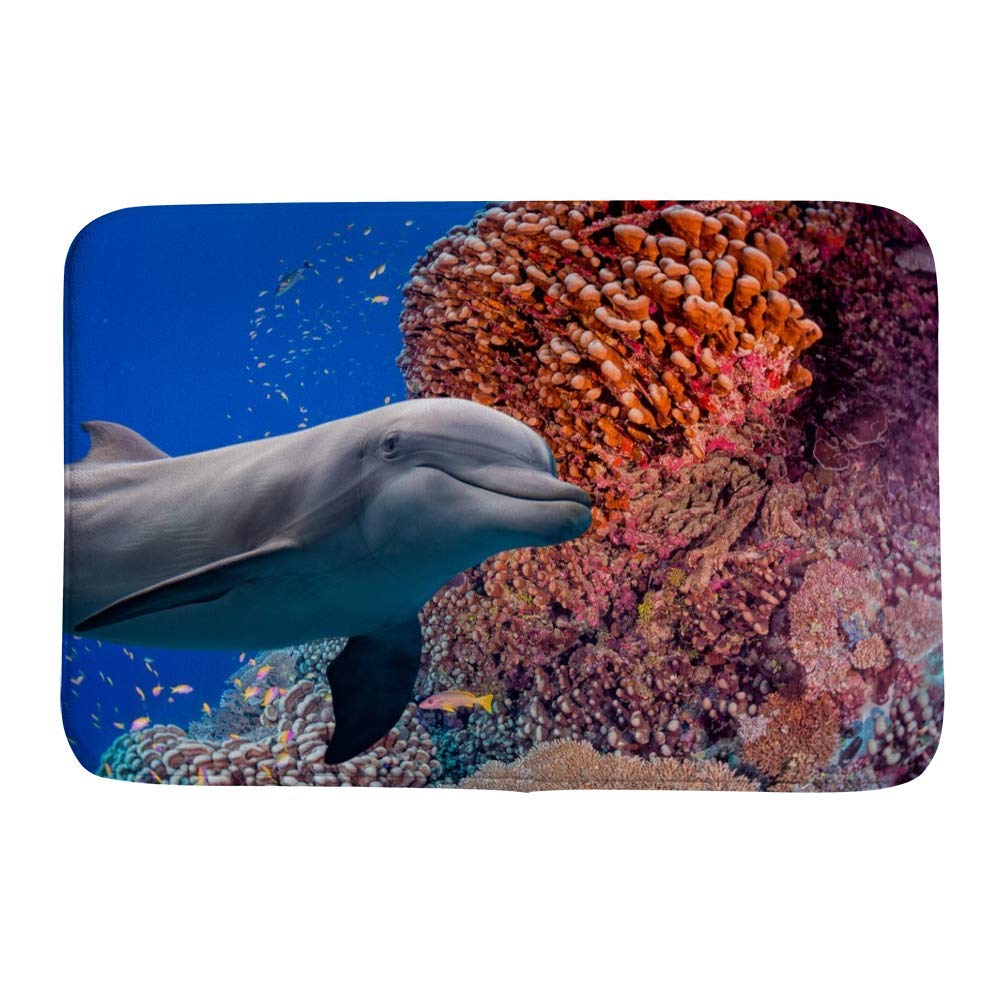 Tapis de bain antidérapant dauphin polaire corail microfibre doux