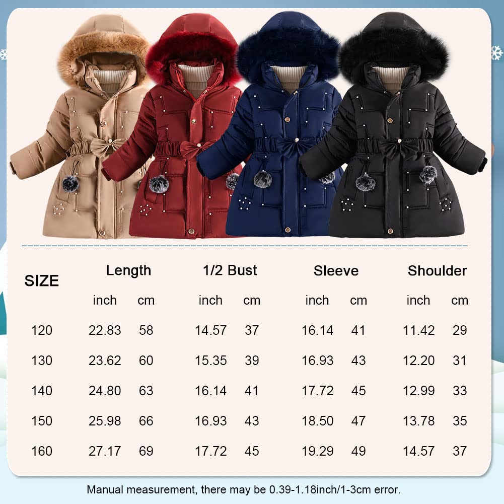 Vêtements Fille Polaire Epaisse Doudoune avec Fourrure Col Capuche Mode Tunique Manteau Enfants Coupe-vent Chauds Veste pour Âge 5-13 Ans
