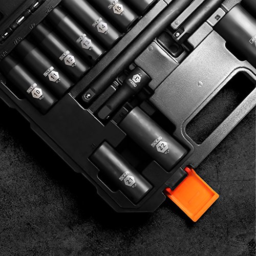 TACKLIFE Drive Impact Socket Set, 18pcs 1/2-inch Drive Deep Impact Socket Set, 6 Point, 10-24mm, 15pcs Metric Sockets with 3pcs 1/2-Inch Drive Impact Extension Bar Set - HIS1A