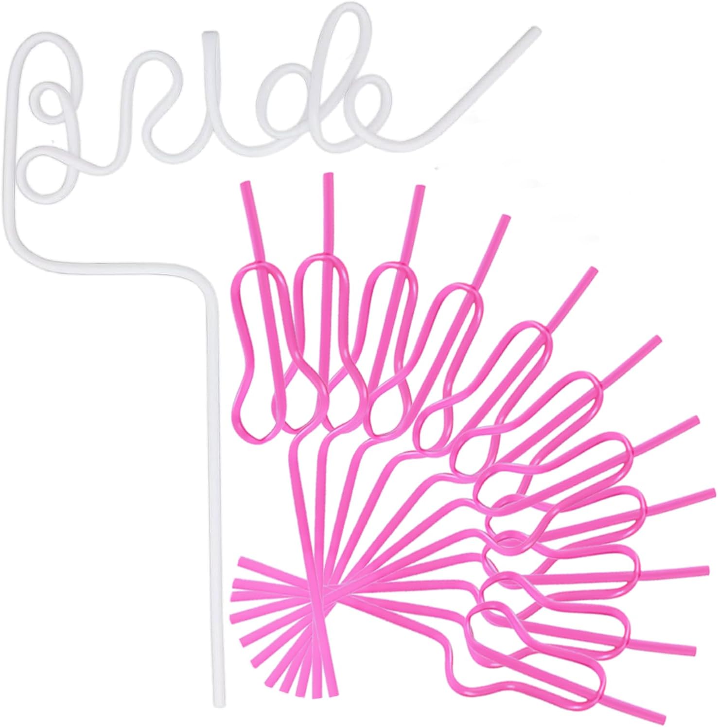 CHSLtmxq 12pcs Reusable Bachelorette Party Decoration Straws, Includes 1 White Large Bride Straw,11 Pink Diamond Ring Straws, Bride party Favors Bridal Shower Wedding Engagement 12.6‘’ With 2 Brushes