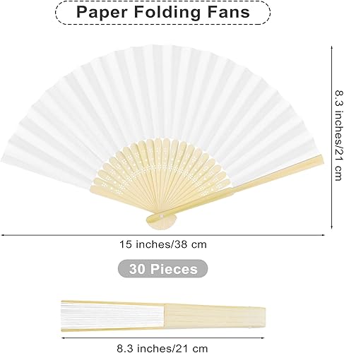 Miniatura 2 de Aodaer 30 abanicos plegables de papel, abanicos de mano de bambú para regalo de boda, recuerdos de fiesta, bricolaje, decoración del hogar, color