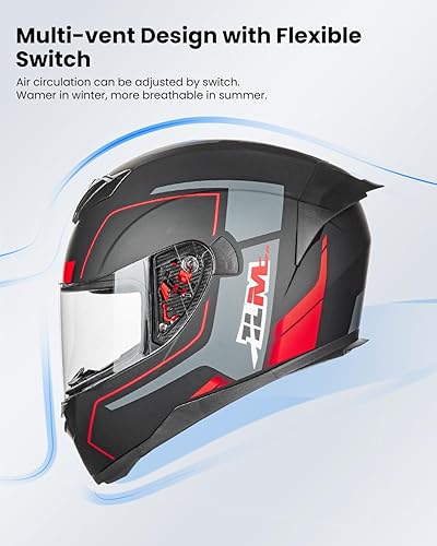 Miniatura 3 de ILM Casco de Motocicleta de Cara Completa para Motocross y Bicicleta de Calle Certificado DOT con 2 Viseras Modelo-317 (Rojo Negro, L)