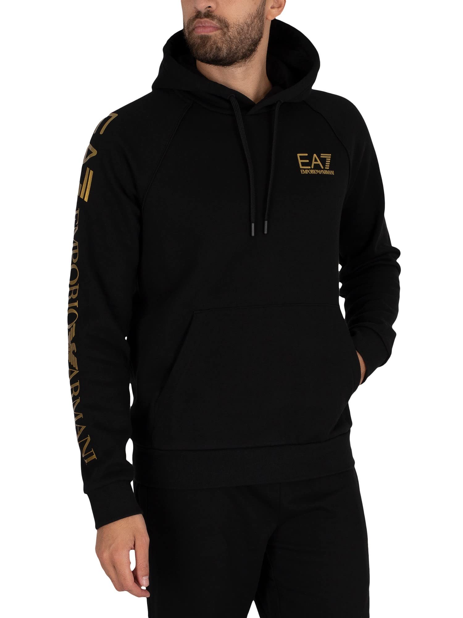 Emporio Armani EA7 de los Hombres Sudadera con Capucha con Logo en el Pecho, Negro