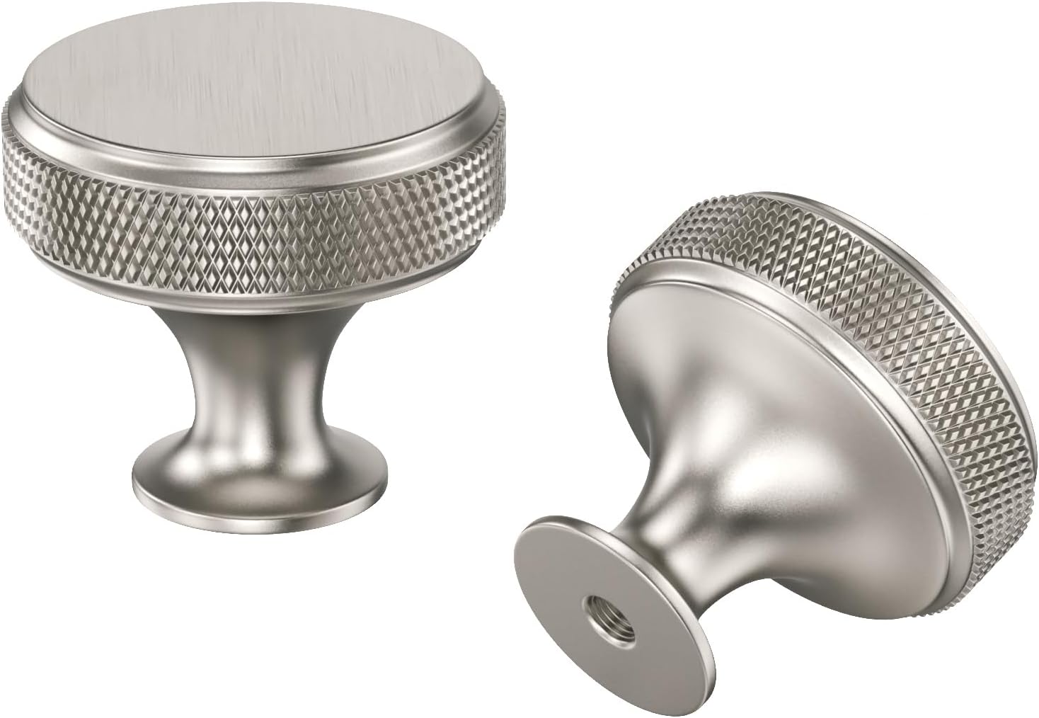 Rergy 10 Pack Knurled Brushed Nickel Cabinet Knobs Silver Drawer Pulls Round Kitchen Hardware Single Hole