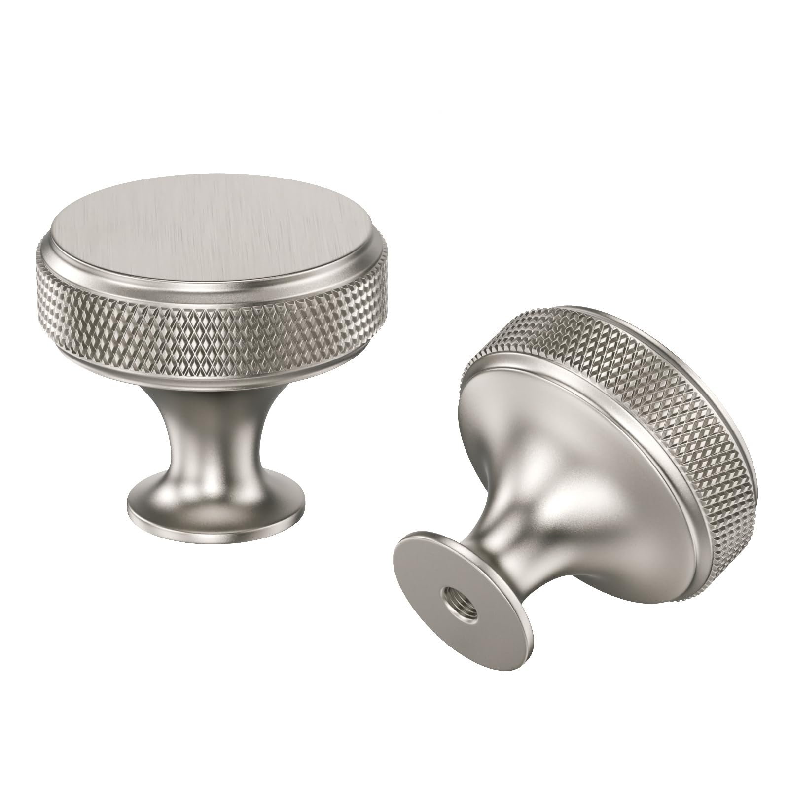 LONTAN 20 Pack Silver Cabinet Knobs Brushed Satin Nickel Drawer Knobs Knurled Cupboard Knobs Round Cabinet Knobs Aluminum Alloy Single Hole Cupboard Handles