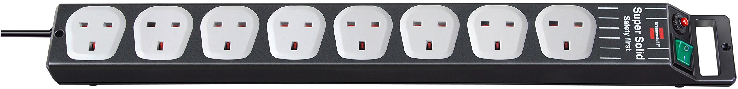 Brennenstuhl Super-Solid-Line 8-way Extension Socket (Extension Lead with Safety Fuse Button, 2,5m cable, sockets in 90° arrangement) black/grey