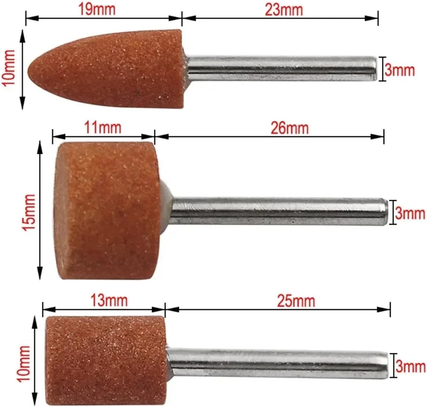 CAARLA Grinding Head 7PCS 3mm Shaft Mounted Ceramic Grinding Head Polishing Abrasive Tool Grinding Head Stone Wheel Rotary Tools Parts