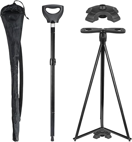 Folding Walking Cane with Seat, 2-in-1 Lightweight Aluminum Cane Stool for Seniors & Adults, Portable with Carry Bag, Anti-Slip for Travel & Hiking