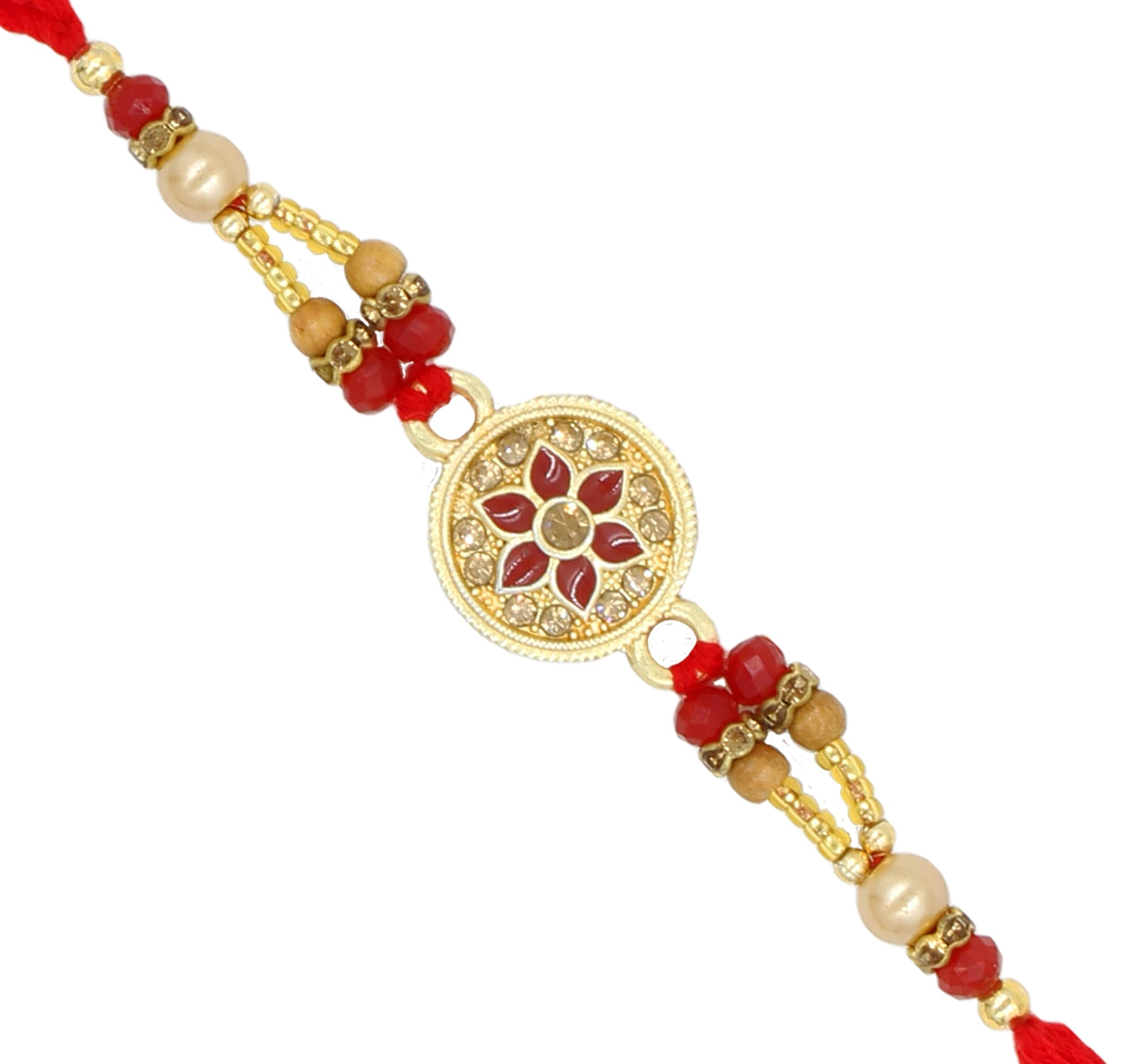 Premium Kundan Rakhi for Brother Multicolor Beautiful & Designer Thread Raksha Bandhan Rakhi for Loving Brother Bhai RURAKH0036, Metal, no gemstone