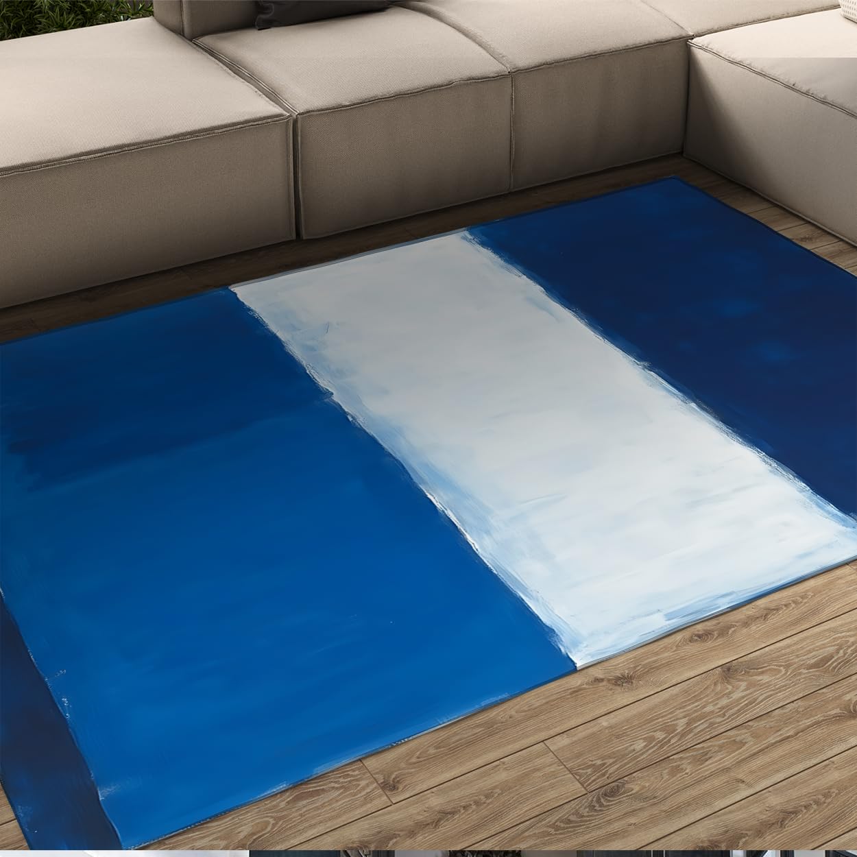 Tapis blanc et bleu couloir 120x180 vintage lavable moquette douce poil bas