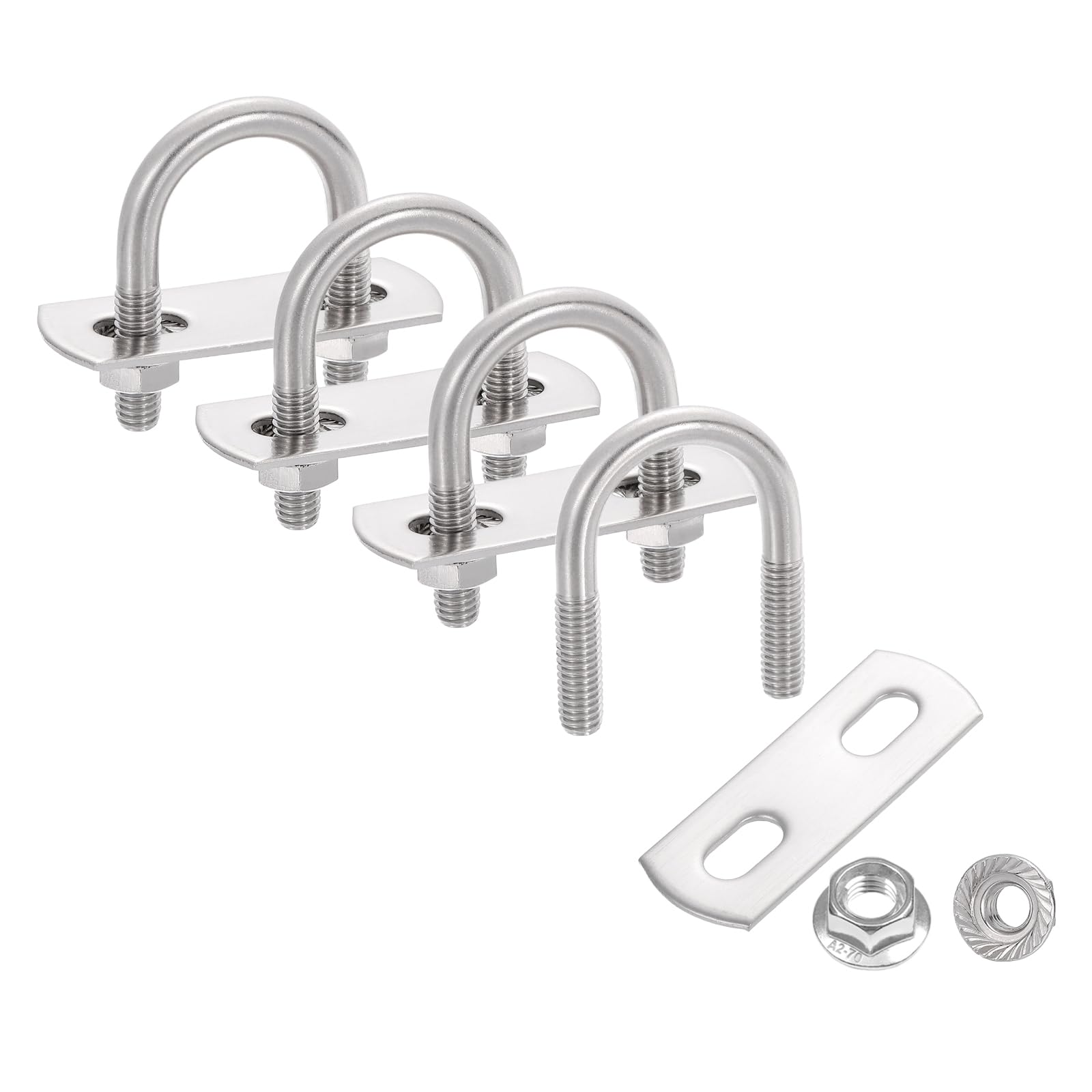 sourcing map 4 Set 13/16" Inner Wide Round U Bolts, 1-9/16" Length 304 Stainless Steel U-Bolts with Flange Hexagon Nuts, Frame Plates for Trailer, Automotive, (20mm W x 40mm L)