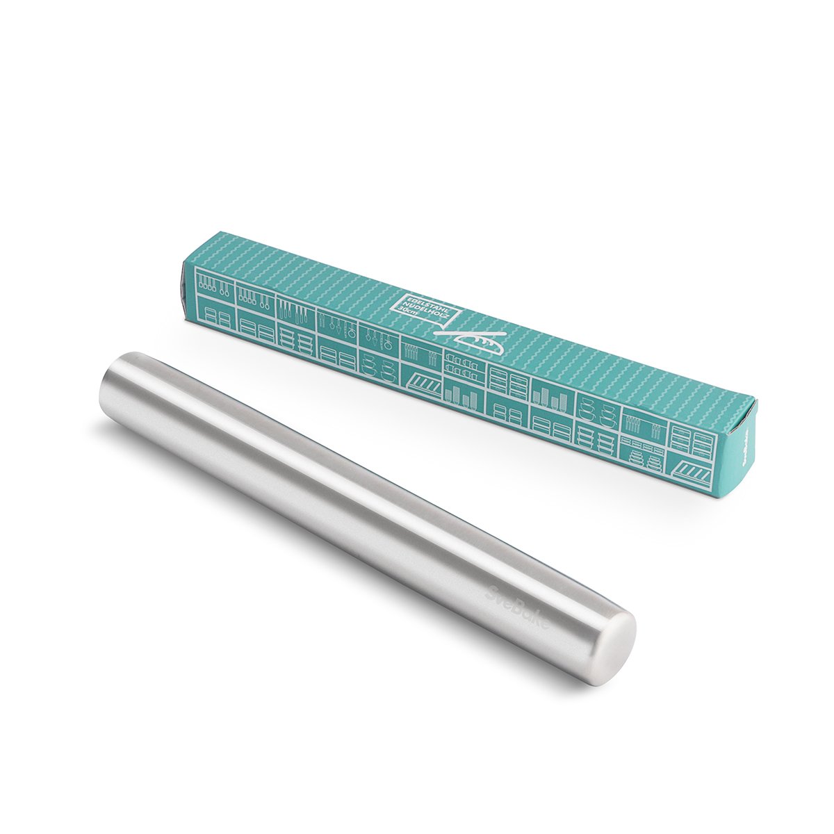 RUNYU Deegroller, roestvrij staal, anti-aanbak, deegroller, roestvrij staal, 5 × 43 cm, draaibare deegroller met handvat, bakaccessoires, rolpin voor fondant, pizza, knoedels, brood, cake, deeg