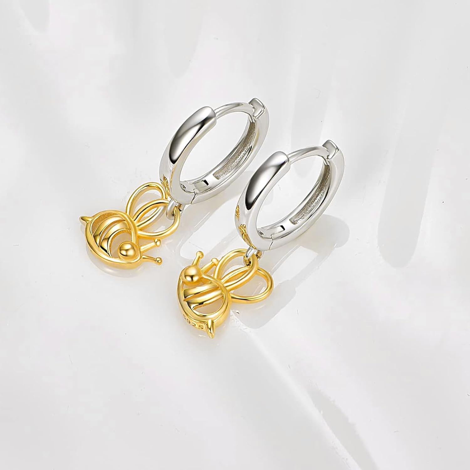 Dreamboat Bee Dangle Drop Small Hoop Earrings for Women 925 Sterling Silver Bee Huggie Hoops Earring Birthday Party Jewelry Gifts for Bee Lovers - Image 2