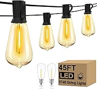Vista 10 de ST40 - Tira de luces LED para exteriores de 20 pies con 22 bombillas Edison inastillables, base de tornillo C9/E17, luces impermeables de grado