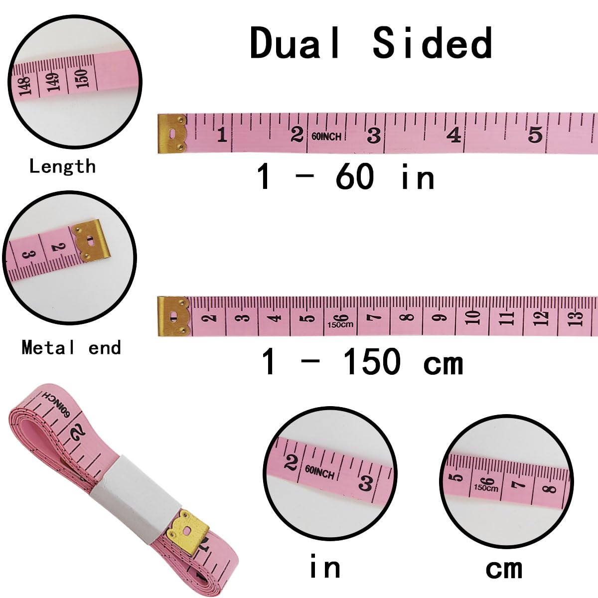 Paquete de 9 reglas de sastre de doble escala, cinta métrica de tela suave, cinta de costura multicolor de 150 cm para manualidades a medida