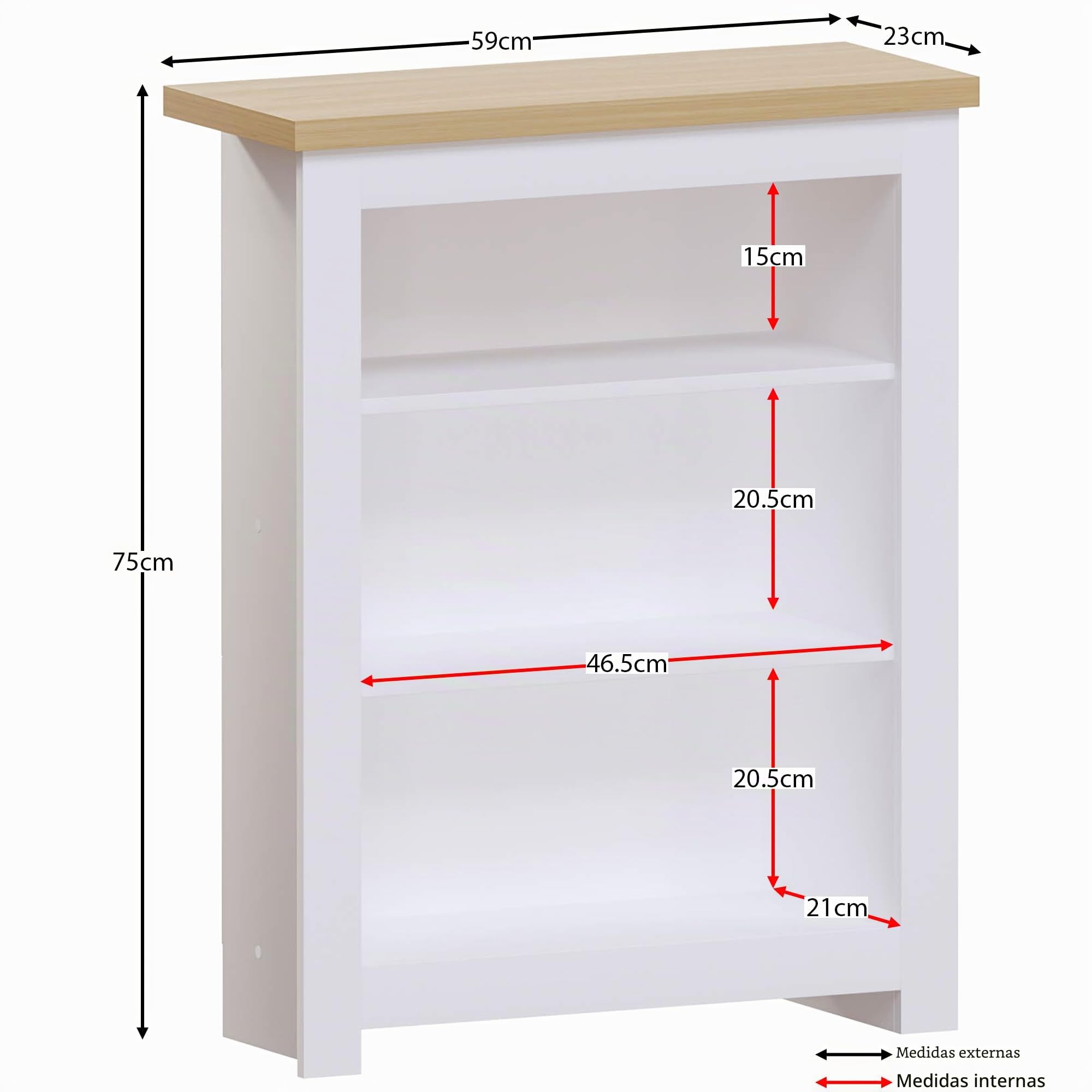 Estantería Arlington de Vida Designs, moderna, con 3 niveles, estantes para exhibición, almacenamiento, muebles MDF, blanco.