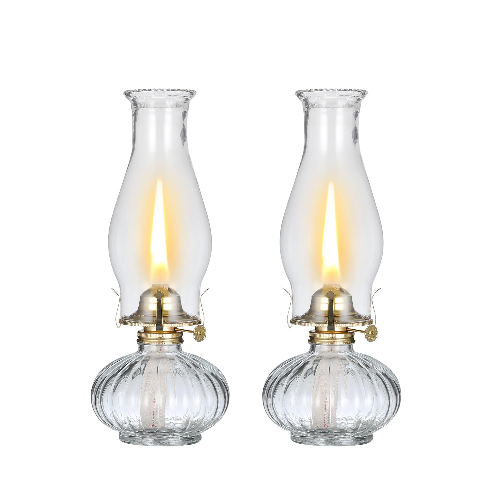 2 Pieces Vintage Glass Oil Lamp Large Classic Clear Kerosene Lamp Lantern for Indoor Use Home Tabletop Decor Rustic Chamber Oil Lamps Hurricane Lanterns for Emergency Lighting