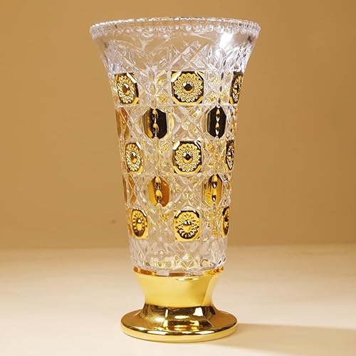 Miniatura 7 de Jarrón dorado pintado a mano de 11 pulgadas de alto para centros de mesa, cocina, oficina, sala de estar, boda, jarrón de cristal perfecto para