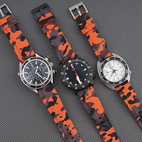 Image of StrapHabit Quick Release Rubber Watch Strap Band FKM 20mm 22mm 24mm (Orange Camo, 22mm)