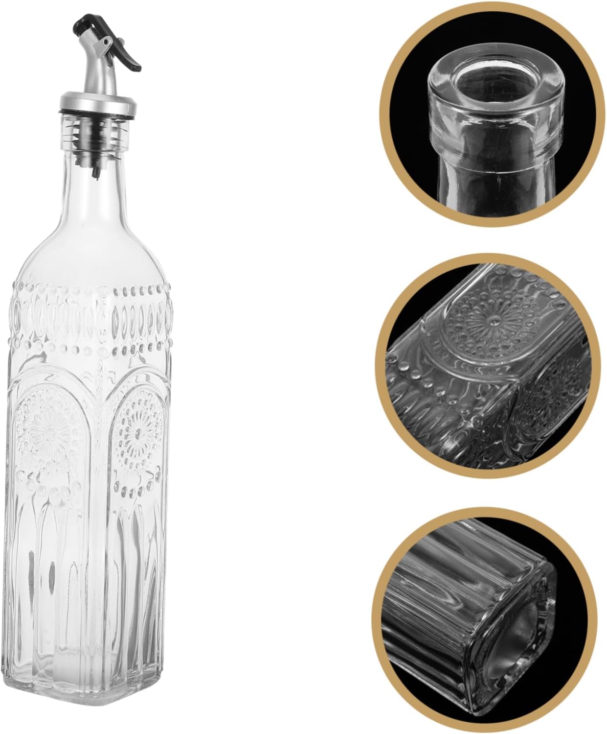 Non-drip Oil Dispenser with Carved Glass Design Kitchen Oil Sprayer for Cooking Vinegar