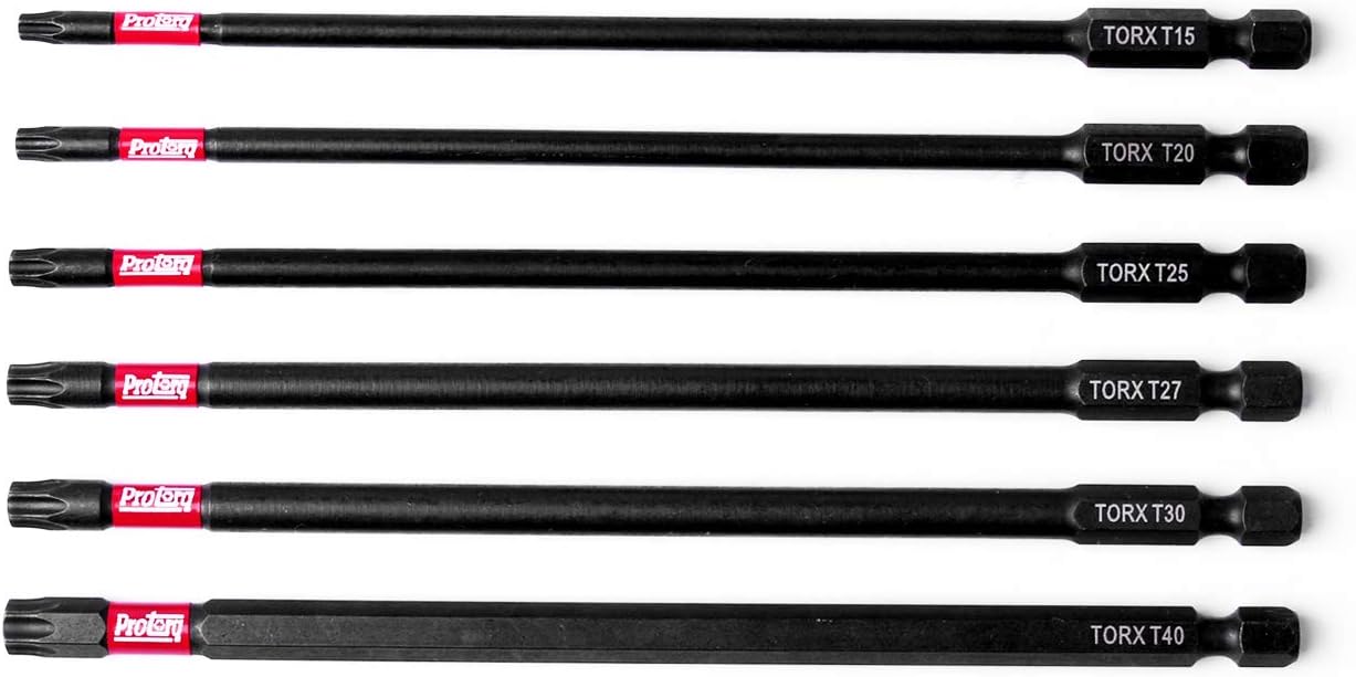 Protorq Long Impact Bit Set, T15-T40 TORX, 6-Inch Length, 6-Piece,Industrial Strength, 1/4" Hex Shank