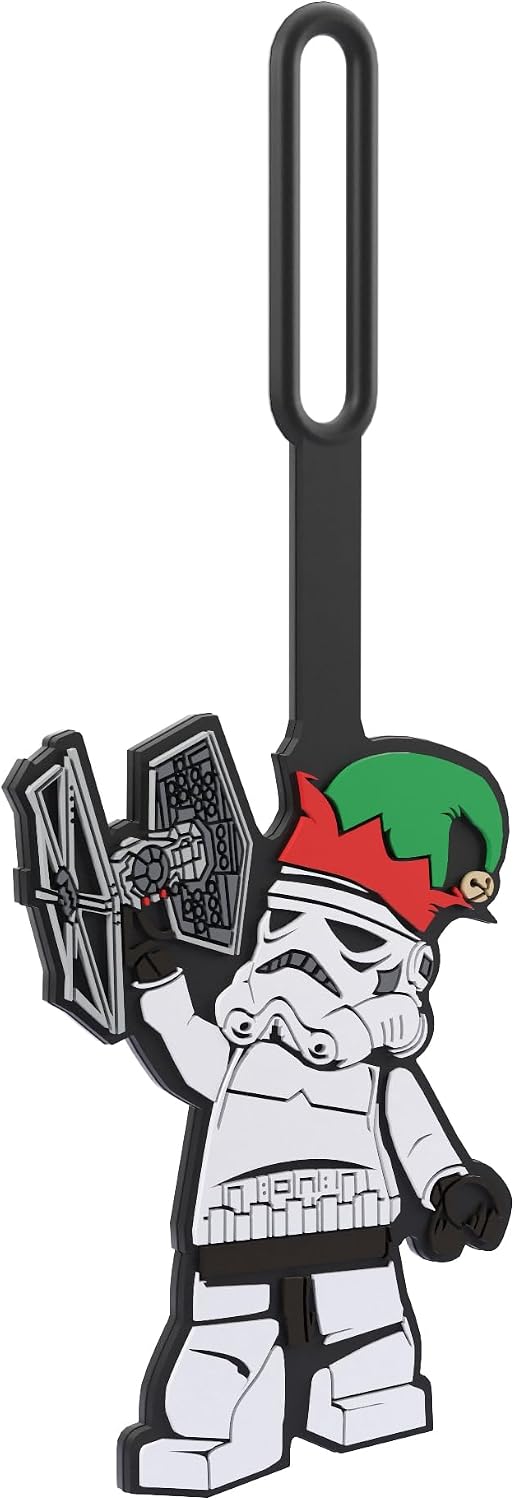 LEGO Star Wars Silicone Luggage Tag - Holiday Stormtrooper (52479) writable Surface on Back for ID Identification, Measures 6.5 inches Long, for Travel, Suitcase, Backpack