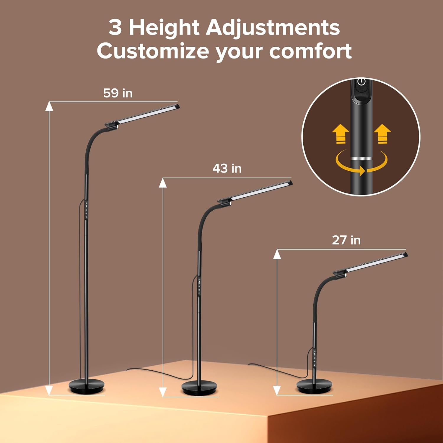 LED Floor Lamp, Floor Lamps for Living Room with Night Light & 5 Colors & 5 Brightness, Adjustable Gooseneck Floor Reading Lamp with Remote & Touch Control, Tall Standing Floor Lamp for Bedroom Office