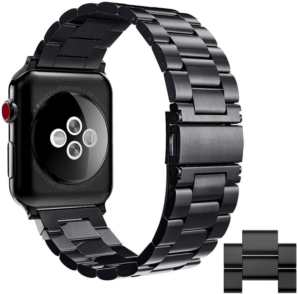 VIPPLUS Metal Watch Band Compatible with Apple Watch Series 1 2 3 4 42mm 44mm for Men Women Stainless Steel Strap (Black 42mm/44mm)