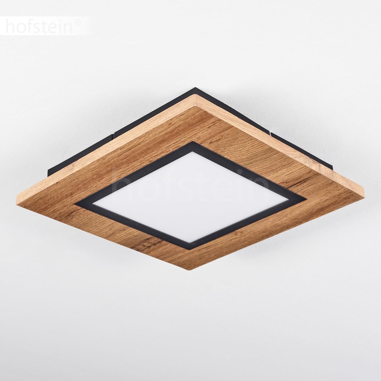 Lampa przysufitowa LED Salmi, lampa przysufitowa wykonana z metalu/MDF/plastiku w kolorze czarnym/o wyglądzie drewna/brązowym/białym, światło kątowe (30 cm x 30 cm), 1200 lumenów, 3000 K, LED 12 W
