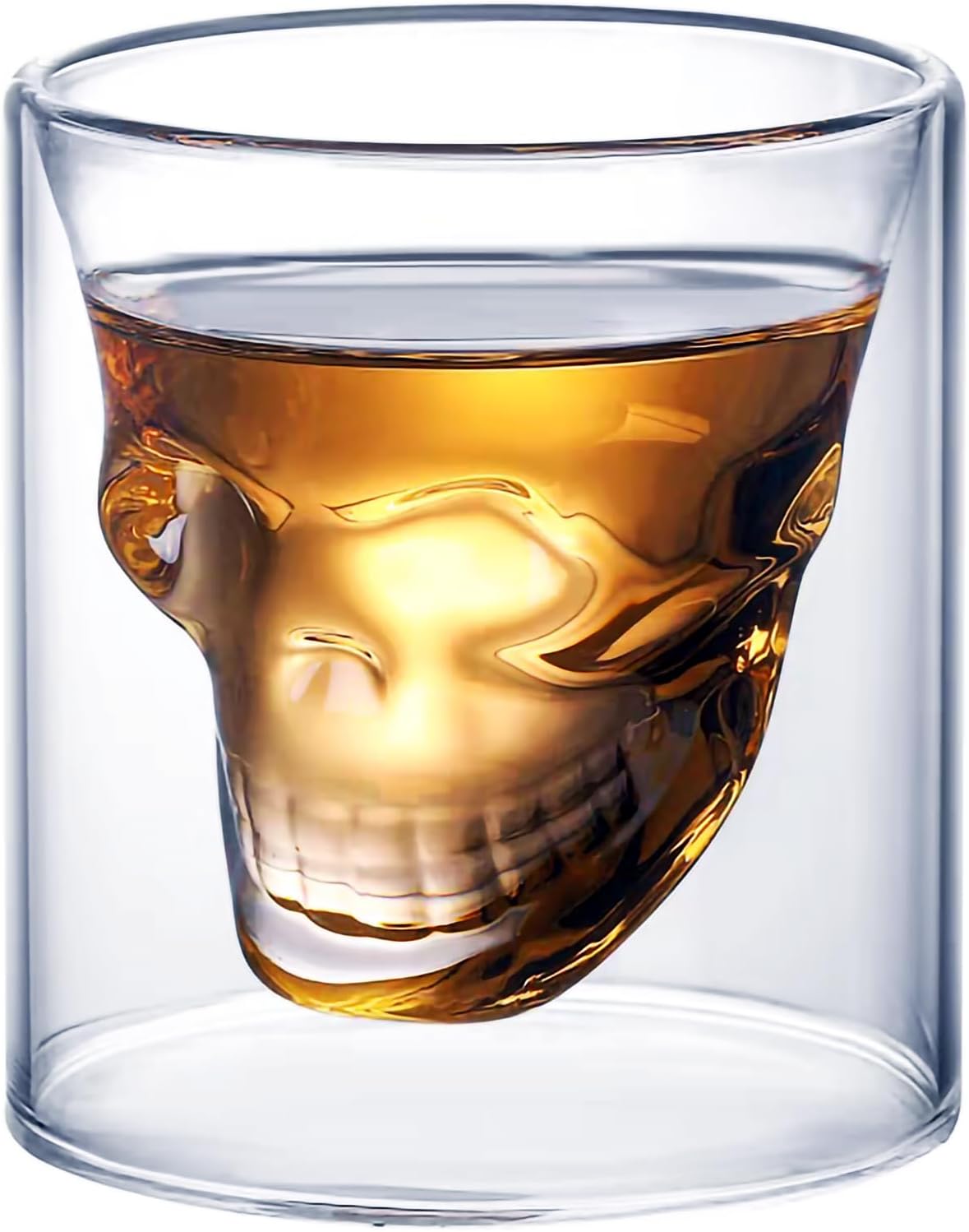 Skull Shot Glass Crystal Clear Borosilicate Glass Cup Heat-Resistant Double-Wall Design with 3D Skull Shape