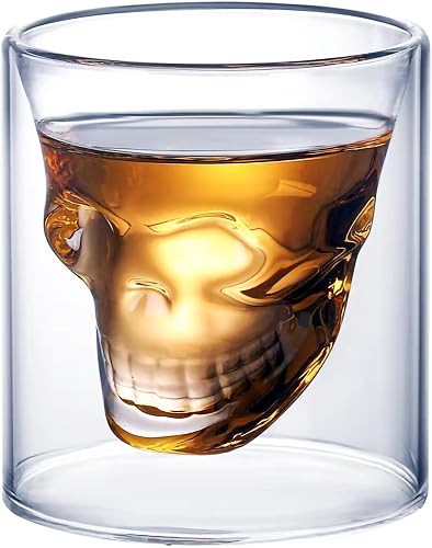 Skull Shot Glass Crystal Clear Borosilicate Glass Cup Heat-Resistant Double-Wall Design with 3D Skull Shape