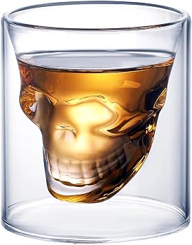 Skull Shot Glass Crystal Clear Borosilicate Glass Cup Heat-Resistant Double-Wall Design with 3D Skull Shape