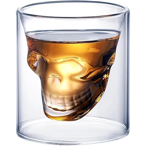 Skull Shot Glass Crystal Clear Borosilicate Glass Cup Heat-Resistant Double-Wall Design with 3D Skull Shape