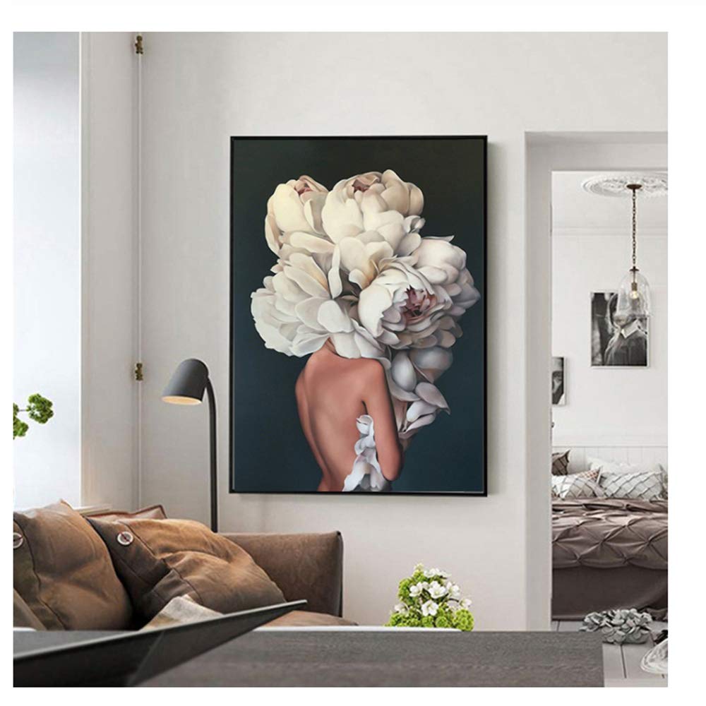 XIANGPEIFBH Stampa su tela Pittura Fiore Testa di donna Poster Astratto Wall Art Immagine moderna Soggiorno Quadro Decorazione 60x80cm (23,6 "x31,5) Con cornice