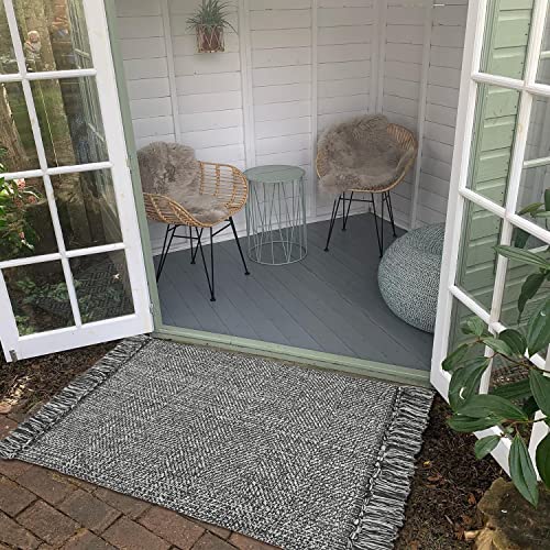 Collive Boho Small Bathroom Rug , 2' X 3' Hand-Woven Kitchen Rugs, Grey Cotton Reversible Washable Modern Farmhouse Carpet For Foyer Bathroom Bedroom Back Door #TOP5