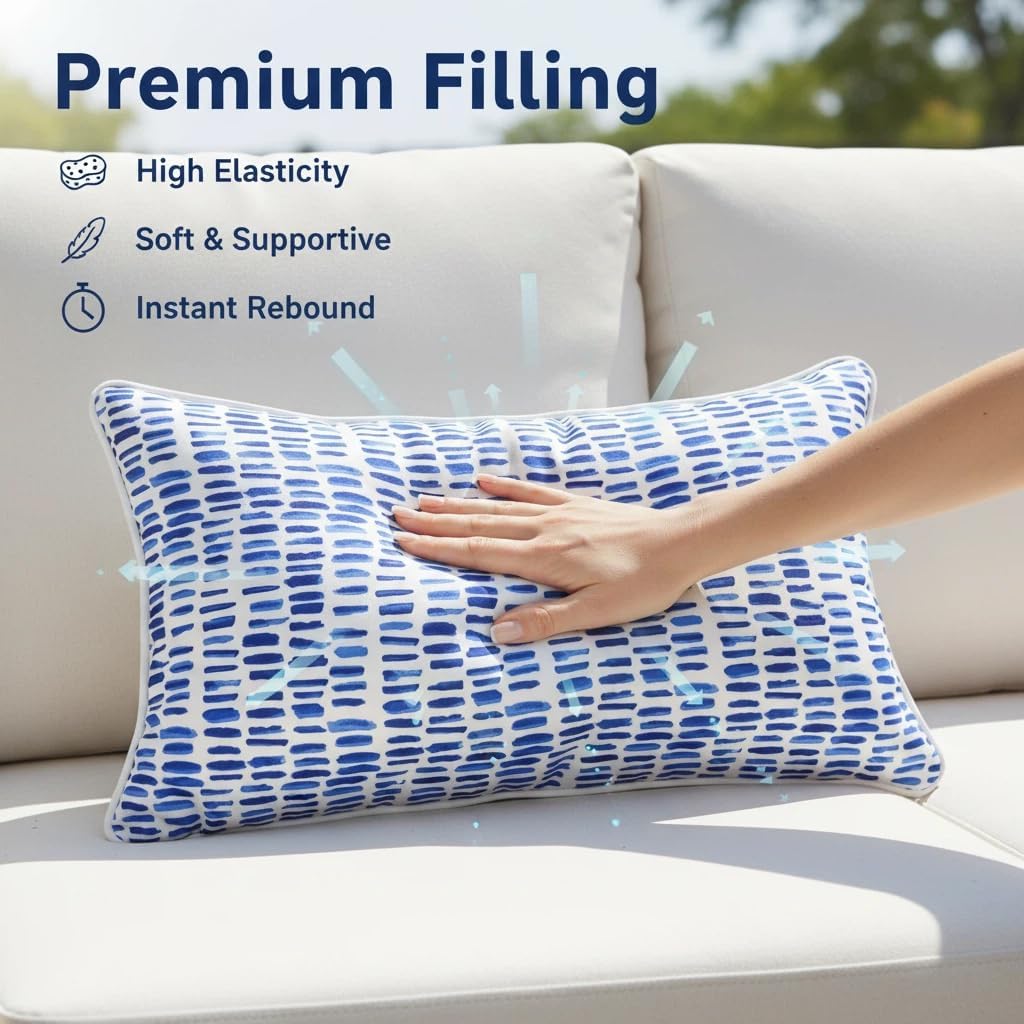 JMGBird Outdoor Patio Pillows 12x20 Inch - Pack of 4 Waterproof Fade-Resistant Throw Pillows with Inserts for Patio Furniture
