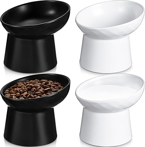 Miniatura 7 de Cuencos elevados de cerámica para gatos de 4 piezas, cuencos inclinados para comida para gatos, sin estrés, fatiga de bigotes, prevención de