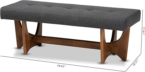 Miniatura 8 de Baxton Studio Theo Mid-Century - Banco tapizado de tela gris oscuro con acabado de nogal