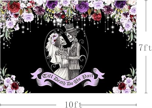 Miniatura 3 de MEHOFOND Telón de fondo de Halloween hasta la muerte Do Us de 10 x 7 pies para boda espeluznante, gótica, despedida de soltera, fondo floral